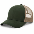 Trucker Cap Einheitsgröße aus Stoff und Mesh in Dunkelgrün Beige - atmungsaktive Freizeitkappe