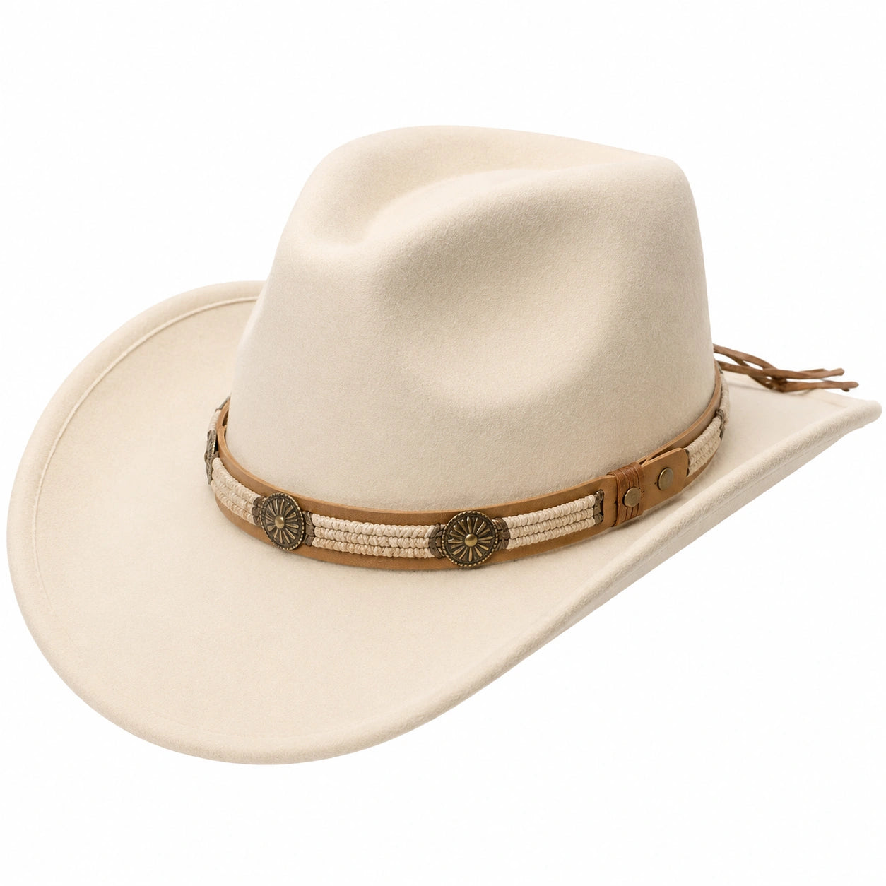 Cowboyhut Einheitsgröße Beige aus Filzoptik mit verstellbarem Dekoband