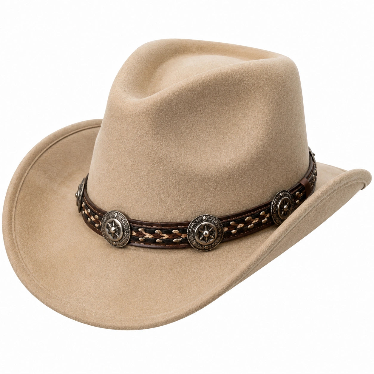 Cowboyhut Einheitsgröße beige in Wildlederoptik mit dekorativem Hutband Westernstil