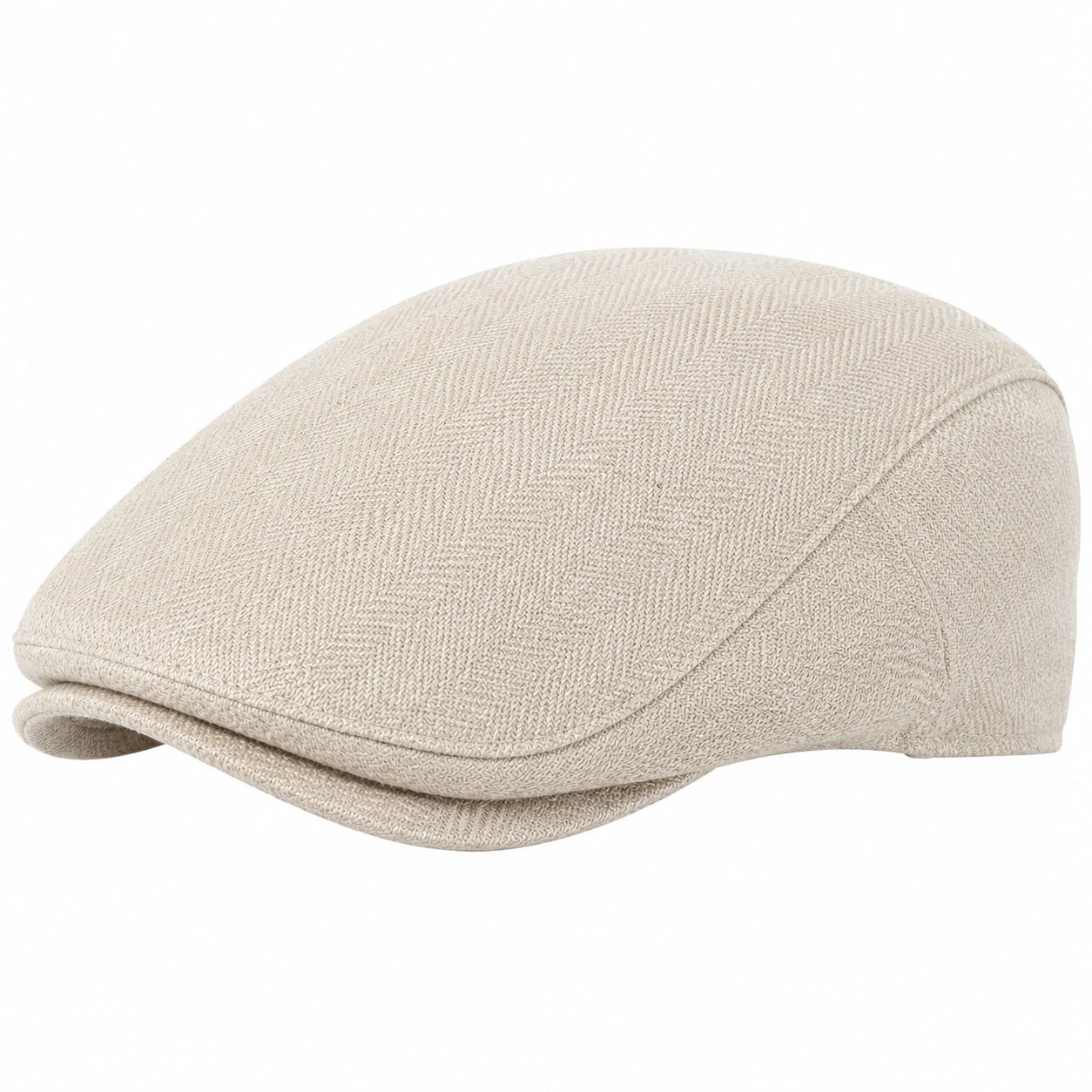 Schiebermütze Einheitsgröße aus Textil in Beige mit Fischgrätmuster