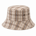 Anglerhut Einheitsgröße aus Webstoff in Beige Braun Blau mit Karomuster und Belüftungsösen