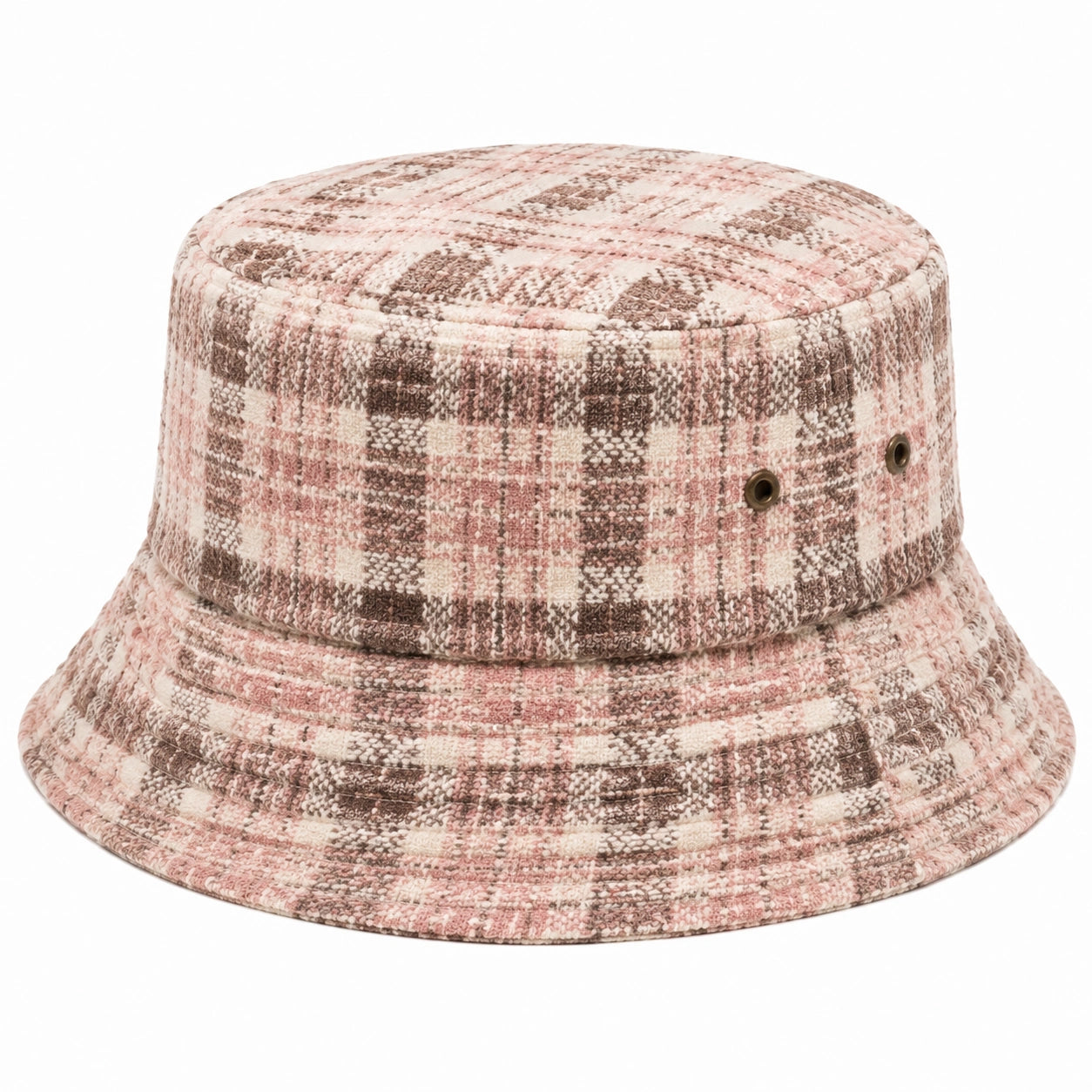 Bucket Hat Einheitsgröße aus Textil Rosa Braun Kariert mit Belüftungsösen