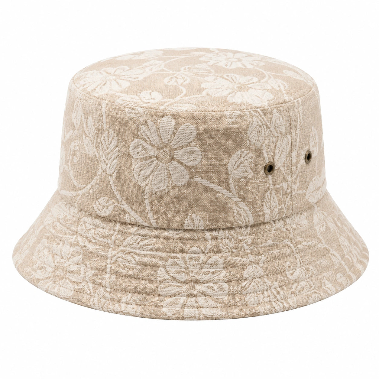 Fischerhut Einheitsgröße Beige aus Textil mit Blumenmuster und Belüftungsösen