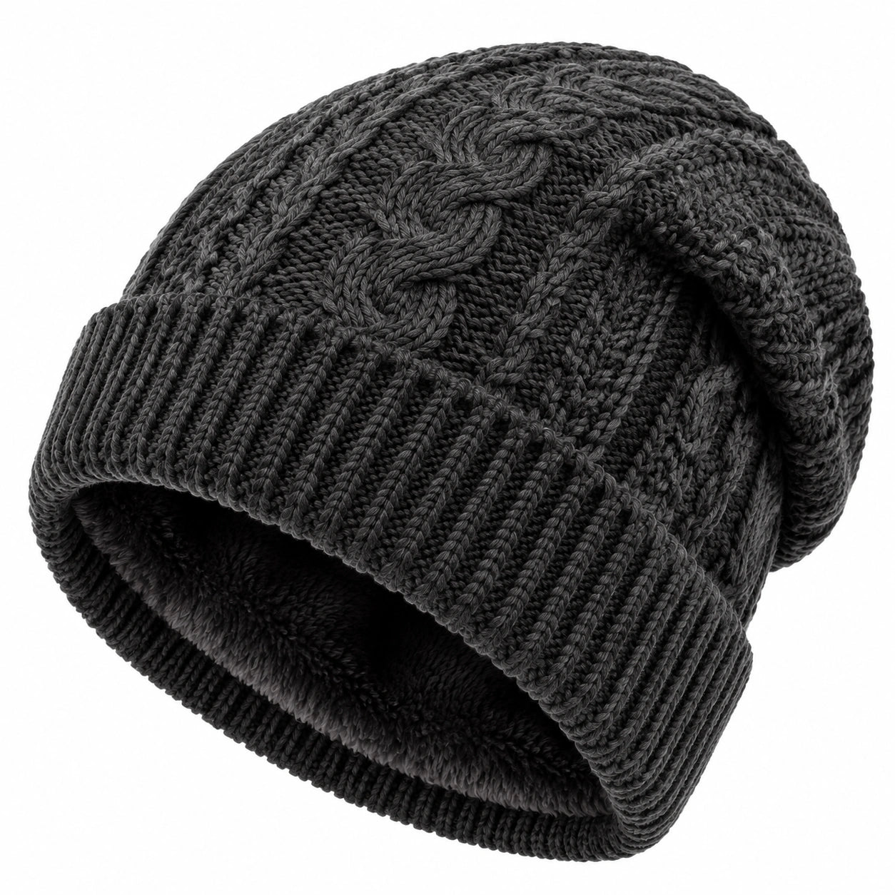 Strickmütze Einheitsgröße aus Textilgarn in Anthrazit mit Zopfmuster für den Alltag