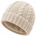 Strickmütze Einheitsgröße Creme mit Fleecefutter Zopfmuster Wintermütze