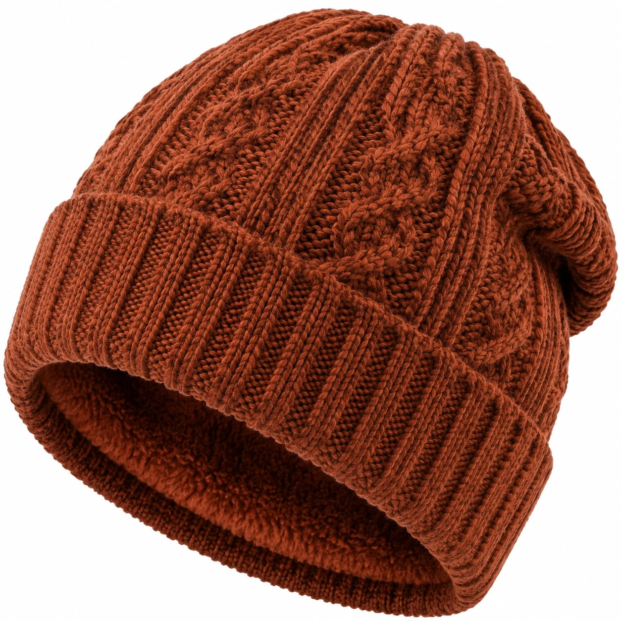 Strickmütze Einheitsgröße Rostbraun mit Umschlag für Herbst und Winter