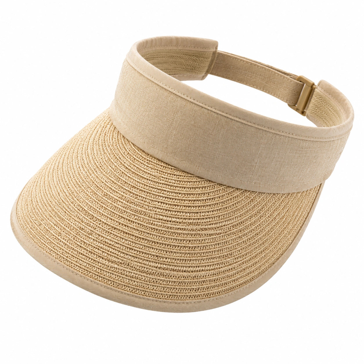 Damen Sonnenvisier Einheitsgröße aus geflochtenem Papierstroh Beige mit verstellbarem Band